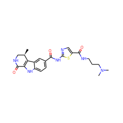 C[C@@H]1CNC(=O)c2[nH]c3ccc(C(=O)Nc4ncc(C(=O)NCCCN(C)C)s4)cc3c21 ZINC000028902436