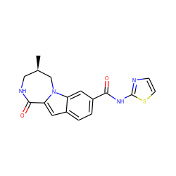 C[C@@H]1CNC(=O)c2cc3ccc(C(=O)Nc4nccs4)cc3n2C1 ZINC000029125756