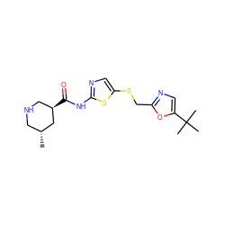 C[C@@H]1CNC[C@@H](C(=O)Nc2ncc(SCc3ncc(C(C)(C)C)o3)s2)C1 ZINC000040835212