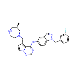 C[C@@H]1CNCCN(Cc2ccn3ncnc(Nc4ccc5c(cnn5Cc5cccc(F)c5)c4)c23)C1 ZINC000028817202