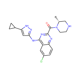 C[C@@H]1CNCCN1C(=O)c1nc(Nc2cc(C3CC3)[nH]n2)c2cc(Cl)ccc2n1 ZINC001772652283