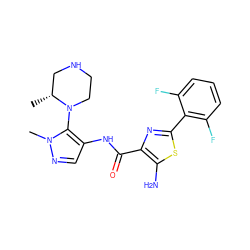 C[C@@H]1CNCCN1c1c(NC(=O)c2nc(-c3c(F)cccc3F)sc2N)cnn1C ZINC000169699276