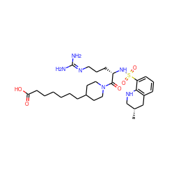 C[C@@H]1CNc2c(cccc2S(=O)(=O)N[C@@H](CCCN=C(N)N)C(=O)N2CCC(CCCCCCC(=O)O)CC2)C1 ZINC000027523293