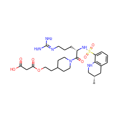 C[C@@H]1CNc2c(cccc2S(=O)(=O)N[C@@H](CCCN=C(N)N)C(=O)N2CCC(CCOC(=O)CC(=O)O)CC2)C1 ZINC000027523861