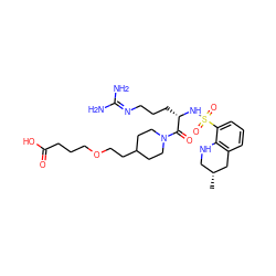 C[C@@H]1CNc2c(cccc2S(=O)(=O)N[C@@H](CCCN=C(N)N)C(=O)N2CCC(CCOCCCC(=O)O)CC2)C1 ZINC000027523787