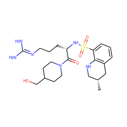 C[C@@H]1CNc2c(cccc2S(=O)(=O)N[C@@H](CCCN=C(N)N)C(=O)N2CCC(CO)CC2)C1 ZINC000013801876