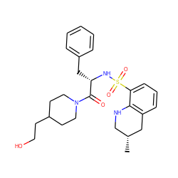 C[C@@H]1CNc2c(cccc2S(=O)(=O)N[C@@H](Cc2ccccc2)C(=O)N2CCC(CCO)CC2)C1 ZINC000029341455