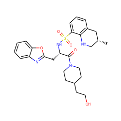 C[C@@H]1CNc2c(cccc2S(=O)(=O)N[C@@H](Cc2nc3ccccc3o2)C(=O)N2CCC(CCO)CC2)C1 ZINC000029339197