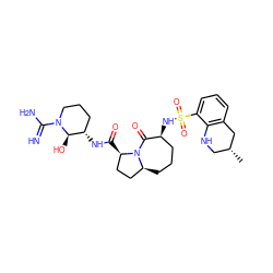 C[C@@H]1CNc2c(cccc2S(=O)(=O)N[C@H]2CCC[C@H]3CC[C@@H](C(=O)N[C@H]4CCCN(C(=N)N)[C@@H]4O)N3C2=O)C1 ZINC000026280328