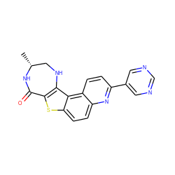 C[C@@H]1CNc2c(sc3ccc4nc(-c5cncnc5)ccc4c23)C(=O)N1 ZINC000043011202