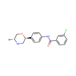 C[C@@H]1CO[C@@H](c2ccc(NC(=O)c3cccc(Cl)c3)cc2)CN1 ZINC000117722715