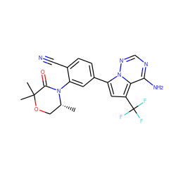 C[C@@H]1COC(C)(C)C(=O)N1c1cc(-c2cc(C(F)(F)F)c3c(N)ncnn23)ccc1C#N ZINC001772596788