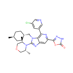 C[C@@H]1COC[C@@H](C)N1c1nc2cc(-c3n[nH]c(=O)o3)nc(-c3cncc(Cl)c3)c2n1C[C@H]1CC[C@H](C)CC1 ZINC000261127474
