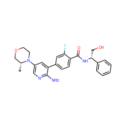 C[C@@H]1COCCN1c1cnc(N)c(-c2ccc(C(=O)N[C@H](CO)c3ccccc3)c(F)c2)c1 ZINC001772615835