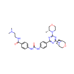 C[C@@H]1COCCN1c1nc(-c2ccc(NC(=O)Nc3ccc(C(=O)NCCN(C)C)cc3)cc2)nc(N2[C@H]3CC[C@H]2COC3)n1 ZINC000253776905