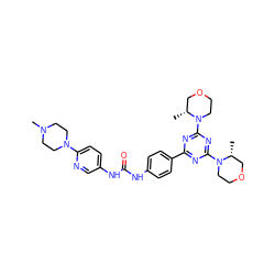 C[C@@H]1COCCN1c1nc(-c2ccc(NC(=O)Nc3ccc(N4CCN(C)CC4)nc3)cc2)nc(N2CCOC[C@H]2C)n1 ZINC000049780682