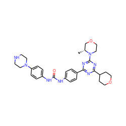 C[C@@H]1COCCN1c1nc(-c2ccc(NC(=O)Nc3ccc(N4CCNCC4)cc3)cc2)nc(C2CCOCC2)n1 ZINC000049780291