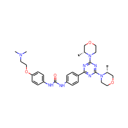 C[C@@H]1COCCN1c1nc(-c2ccc(NC(=O)Nc3ccc(OCCN(C)C)cc3)cc2)nc(N2CCOC[C@H]2C)n1 ZINC000049780589