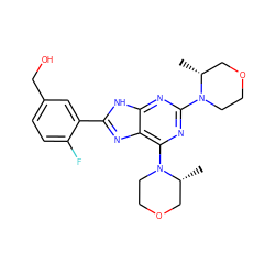 C[C@@H]1COCCN1c1nc(N2CCOC[C@H]2C)c2nc(-c3cc(CO)ccc3F)[nH]c2n1 ZINC000144032531