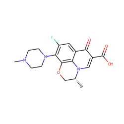 C[C@@H]1COc2c(N3CCN(C)CC3)c(F)cc3c(=O)c(C(=O)O)cn1c23 ZINC000000537891