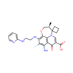 C[C@@H]1COc2c(NCCNc3ccccn3)c(F)c(N)c3c(=O)c(C(=O)O)cn(c23)C12CCC2 ZINC000059223660