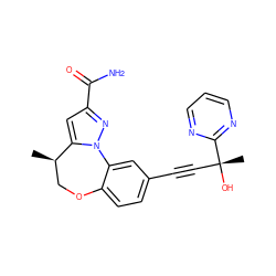 C[C@@H]1COc2ccc(C#C[C@@](C)(O)c3ncccn3)cc2-n2nc(C(N)=O)cc21 ZINC000219420686