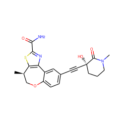 C[C@@H]1COc2ccc(C#C[C@]3(O)CCCN(C)C3=O)cc2-c2nc(C(N)=O)sc21 ZINC000219468818