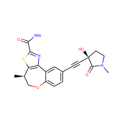 C[C@@H]1COc2ccc(C#C[C@]3(O)CCN(C)C3=O)cc2-c2nc(C(N)=O)sc21 ZINC000219504793