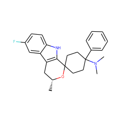 C[C@@H]1Cc2c([nH]c3ccc(F)cc23)C2(CCC(c3ccccc3)(N(C)C)CC2)O1 ZINC000114384397