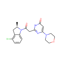 C[C@@H]1Cc2c(Cl)cccc2N1C(=O)Cc1nc(N2CCOCC2)cc(=O)[nH]1 ZINC000147024558