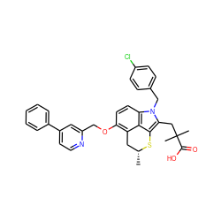 C[C@@H]1Cc2c(OCc3cc(-c4ccccc4)ccn3)ccc3c2c(c(CC(C)(C)C(=O)O)n3Cc2ccc(Cl)cc2)S1 ZINC000026667899