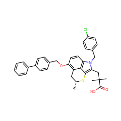 C[C@@H]1Cc2c(OCc3ccc(-c4ccccc4)cc3)ccc3c2c(c(CC(C)(C)C(=O)O)n3Cc2ccc(Cl)cc2)S1 ZINC000026667706