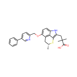 C[C@@H]1Cc2c(OCc3ccc(-c4ccccc4)cn3)ccc3[nH]c(CC(C)(C)C(=O)O)c(c23)S1 ZINC000026667446