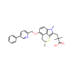 C[C@@H]1Cc2c(OCc3ccc(-c4ccccc4)cn3)ccc3c2c(c(CC(C)(C)C(=O)O)n3C)S1 ZINC000013832964