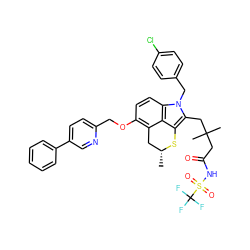 C[C@@H]1Cc2c(OCc3ccc(-c4ccccc4)cn3)ccc3c2c(c(CC(C)(C)CC(=O)NS(=O)(=O)C(F)(F)F)n3Cc2ccc(Cl)cc2)S1 ZINC000095608183