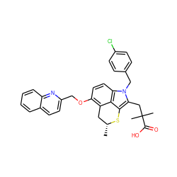 C[C@@H]1Cc2c(OCc3ccc4ccccc4n3)ccc3c2c(c(CC(C)(C)C(=O)O)n3Cc2ccc(Cl)cc2)S1 ZINC000029417193