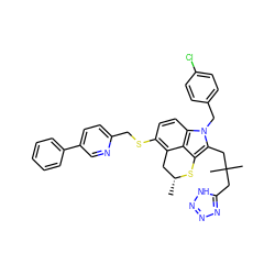 C[C@@H]1Cc2c(SCc3ccc(-c4ccccc4)cn3)ccc3c2c(c(CC(C)(C)Cc2nnn[nH]2)n3Cc2ccc(Cl)cc2)S1 ZINC000026674137