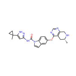 C[C@@H]1Cc2c(ncnc2Oc2ccc3c(ccn3C(=O)Nc3cc(C4(C)CC4)[nH]n3)c2)CN1 ZINC000147841295