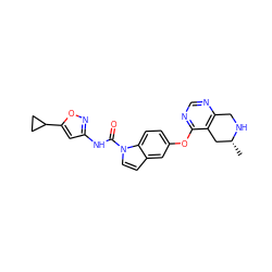 C[C@@H]1Cc2c(ncnc2Oc2ccc3c(ccn3C(=O)Nc3cc(C4CC4)on3)c2)CN1 ZINC000201327225