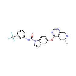 C[C@@H]1Cc2c(ncnc2Oc2ccc3c(ccn3C(=O)Nc3cccc(C(F)(F)F)c3)c2)CN1 ZINC000201331006