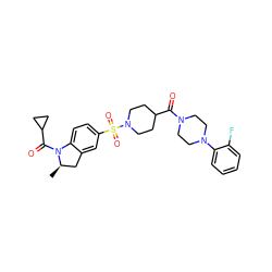 C[C@@H]1Cc2cc(S(=O)(=O)N3CCC(C(=O)N4CCN(c5ccccc5F)CC4)CC3)ccc2N1C(=O)C1CC1 ZINC000038139296