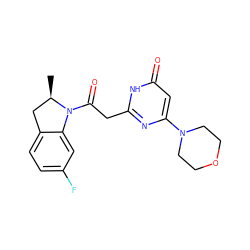 C[C@@H]1Cc2ccc(F)cc2N1C(=O)Cc1nc(N2CCOCC2)cc(=O)[nH]1 ZINC000147003361
