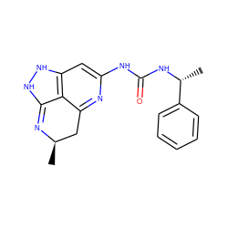 C[C@@H]1Cc2nc(NC(=O)N[C@H](C)c3ccccc3)cc3c2C(=N1)NN3 ZINC000210731431