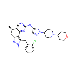 C[C@@H]1Cc2nn(C)c(Cc3ccccc3Cl)c2-c2nc(Nc3cnn(C4CCN(C5CCOCC5)CC4)c3)ncc21 ZINC000143111349