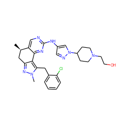 C[C@@H]1Cc2nn(C)c(Cc3ccccc3Cl)c2-c2nc(Nc3cnn(C4CCN(CCO)CC4)c3)ncc21 ZINC000143112649