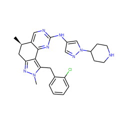 C[C@@H]1Cc2nn(C)c(Cc3ccccc3Cl)c2-c2nc(Nc3cnn(C4CCNCC4)c3)ncc21 ZINC000169702487