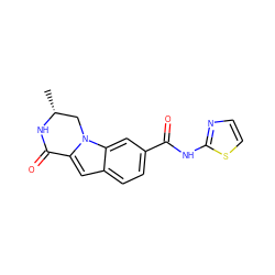 C[C@@H]1Cn2c(cc3ccc(C(=O)Nc4nccs4)cc32)C(=O)N1 ZINC000029125998