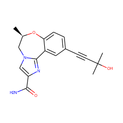 C[C@@H]1Cn2cc(C(N)=O)nc2-c2cc(C#CC(C)(C)O)ccc2O1 ZINC000219468102