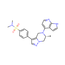 C[C@@H]1Cn2ncc(-c3ccc(S(=O)(=O)N(C)C)cc3)c2CN1c1ccnc2[nH]ccc12 ZINC000221478513