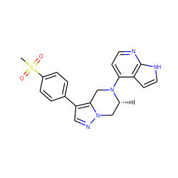 C[C@@H]1Cn2ncc(-c3ccc(S(C)(=O)=O)cc3)c2CN1c1ccnc2[nH]ccc12 ZINC000299824995